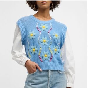 Rails Tess Cable Daisies Poplin Top Knit Sweater Vest Size Extra Small